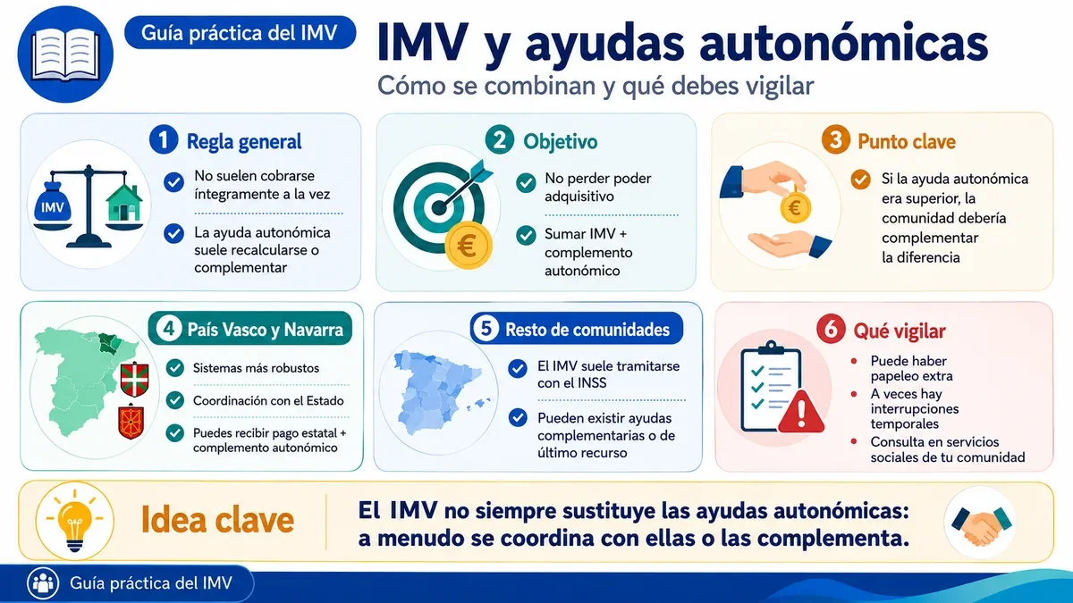 Infografía sobre la compatibilidad del IMV con las rentas mínimas en distintas comunidades autónomas.